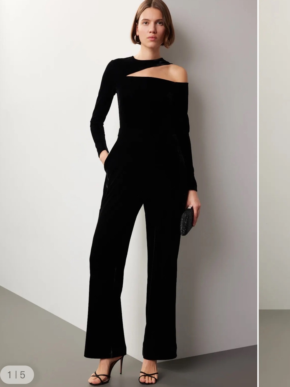 REISS Adele Velvet Off-The-Shoulder Jumpsuit in Black UK Size 12 US 8